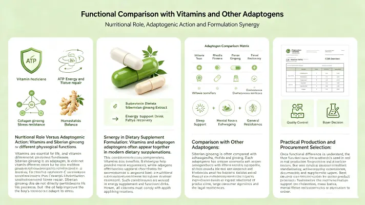 Functional Comparison With Vitamins and Other Adaptogens Functional Comparison With Vitamins and Other Adaptogens